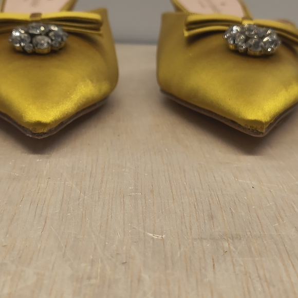 Kate Spade Darlene Yellow Satin Bow Jewel Pointed Toe Kitten Heel Mules Size 8 - Picture 3 of 12